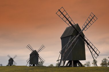 Old Wooden Windmills In Sweden clipart