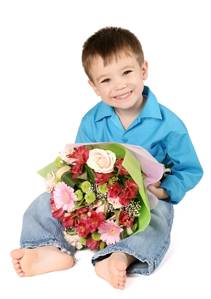 One boy with bouquet of flower — Stock Photo, Image