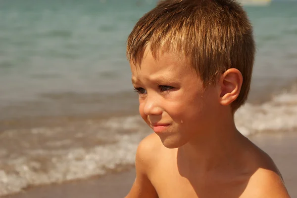 Portrait Young Boy Sea Background — Stock Photo, Image