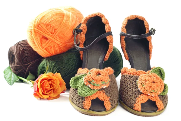 Pair of knitted shoes — Stock Photo, Image