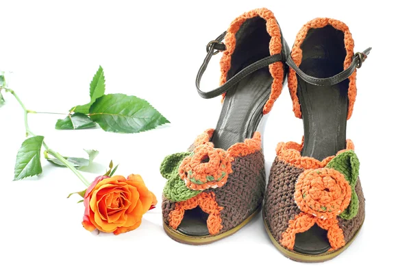 Pair of knitted shoes — Stock Photo, Image