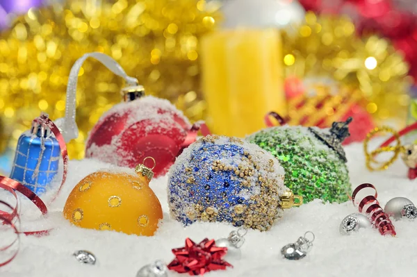 Christmas baubles and ribbons — Stock Photo, Image