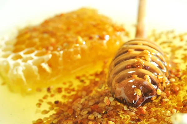 Miele con bastone di legno — Foto Stock