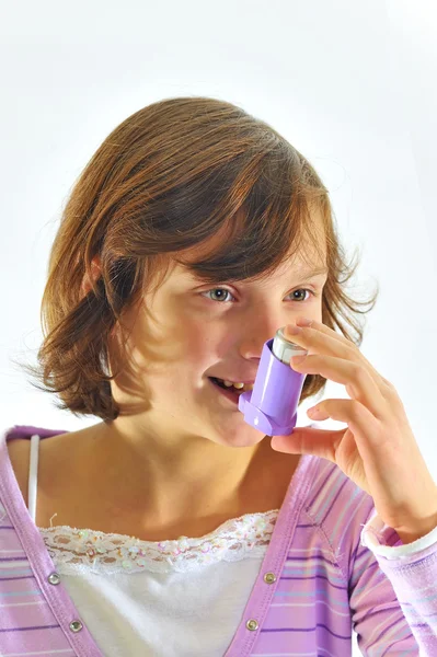 stock image Girl using inhaler