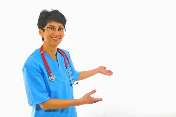 Doctor with stethoscope invites — Stock Photo, Image