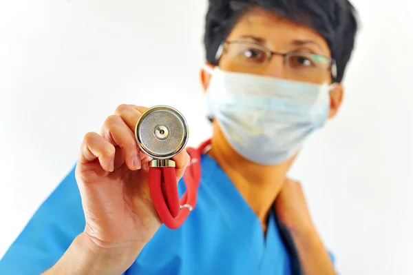 Bir beyaz doktor withs stetoskop — Stok fotoğraf