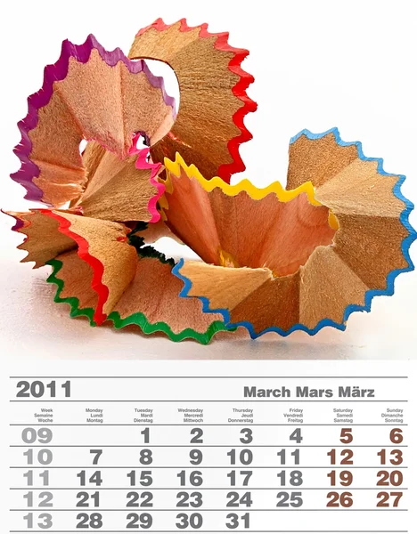 2011 mars kalender — Stockfoto