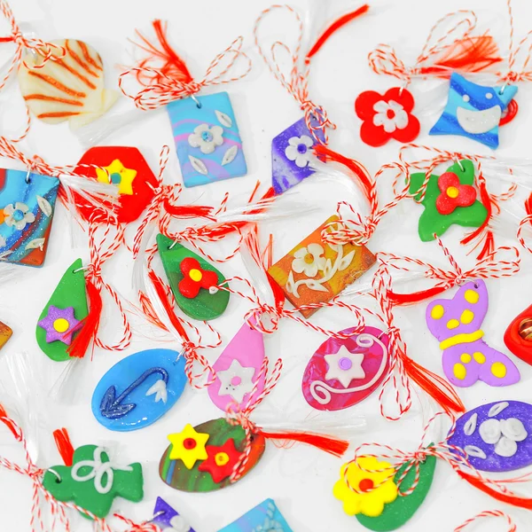 Female ornaments from polymeric hand-worked clay — Stock Photo, Image