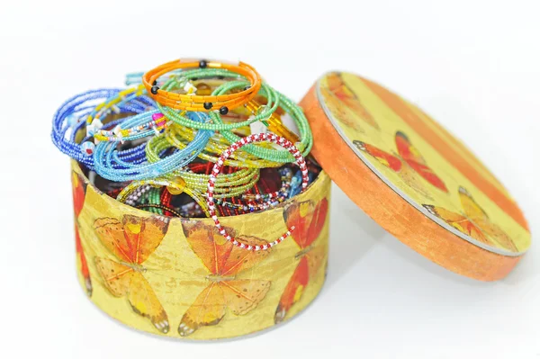 Many Colorful Fashion Bracelets Box — Stock Photo, Image