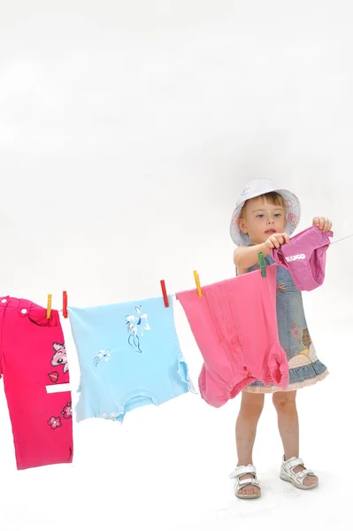 Kind en waslijn — Stockfoto