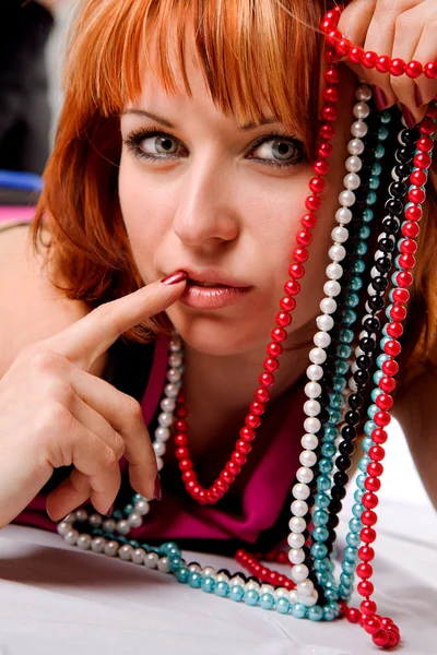 Beautiful Young Woman Stylish Hair Beads — Stock Photo, Image