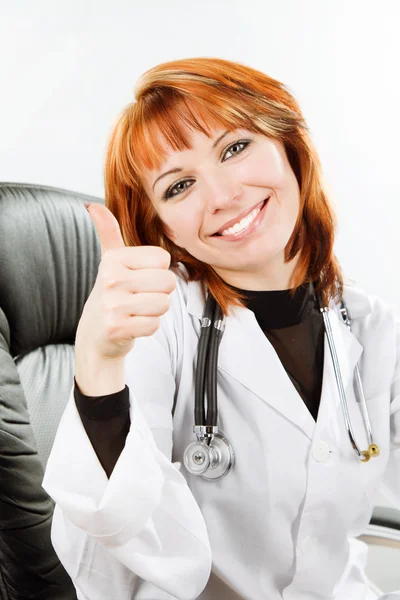 Ung Kvinna Läkare Hand Positiva Porträtt — Stockfoto