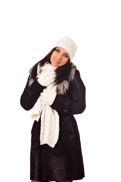 女性与孤立在白色背景上的冬天衣服的照片 — 图库照片