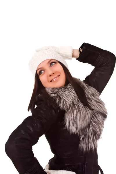 Zdjęcie Kobiety Zimowych Ubrań Białym Tle — Zdjęcie stockowe