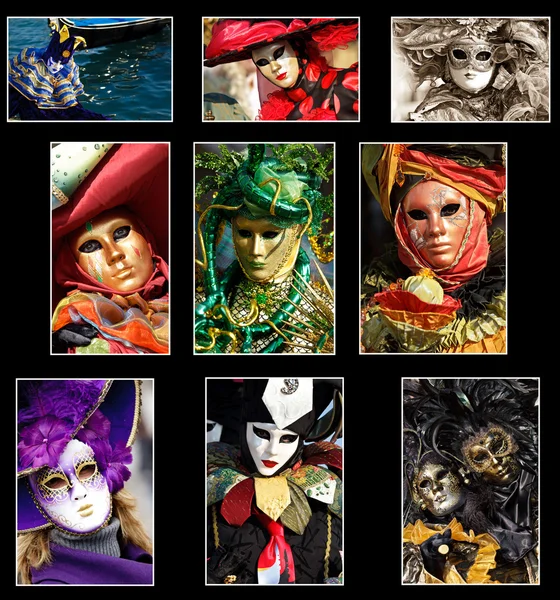Collage de fotos de diferentes máscaras — Foto de Stock
