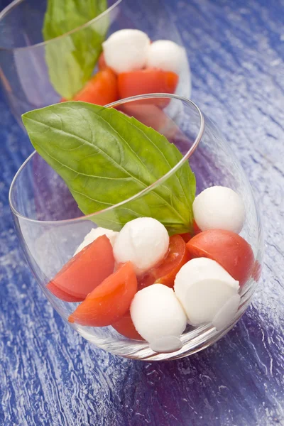 Tomato Mozzarella appetizer in glass - Caprese — Stock Photo, Image