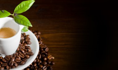 yeşil yaprakları ile espresso