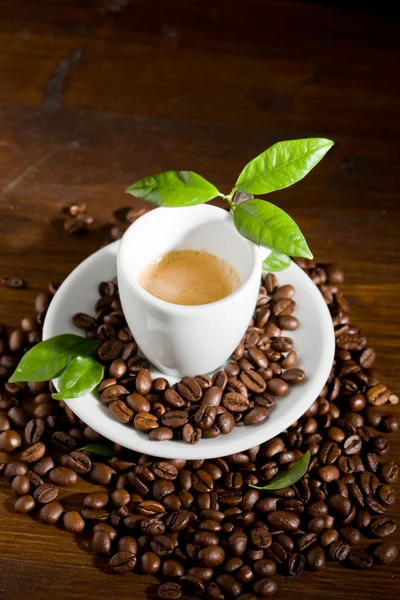 Yeşil yaprakları ile espresso — Stok fotoğraf