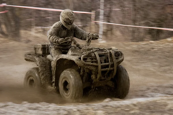 Man Driving Quad Race Mud — Stock Photo, Image
