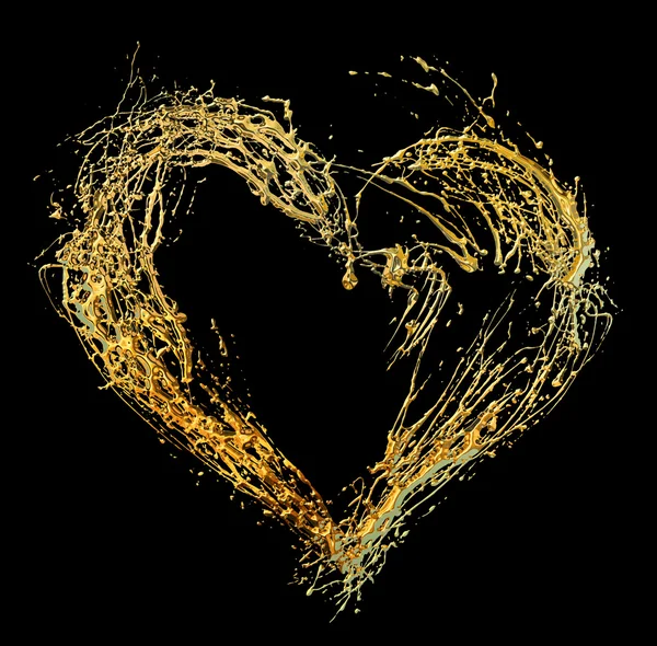 Abstract Valentine Golden Heart Isolated Black Background — Stock Photo, Image