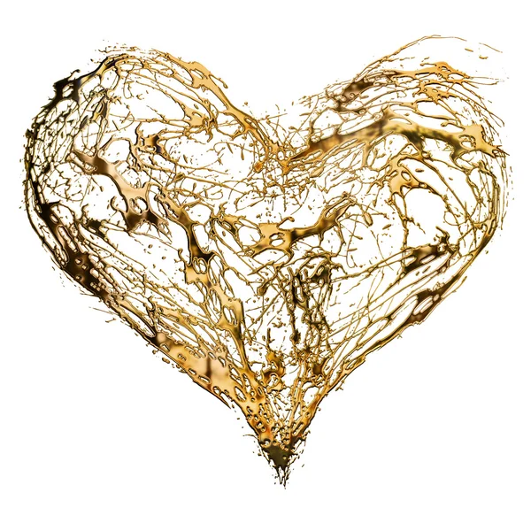 Abstract Valentine Golden Heart Isolated White Background — Stock Photo, Image