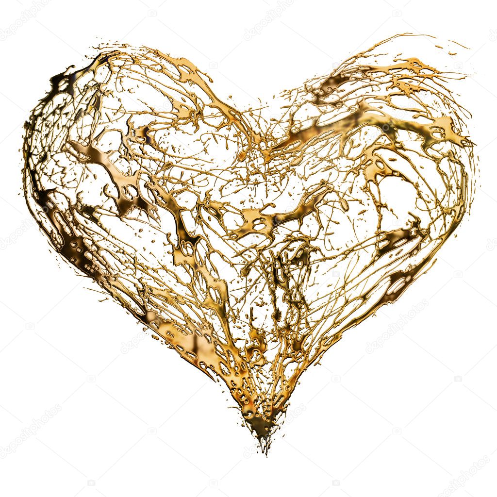 Abstract valentine's golden heart isolated on white background