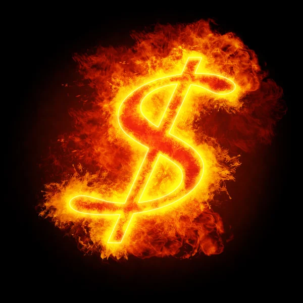 Financiële Crisis Brandende Dollarteken — Stockfoto