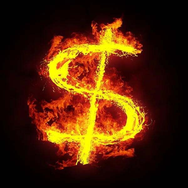 燃烧美元符号 — 图库照片
