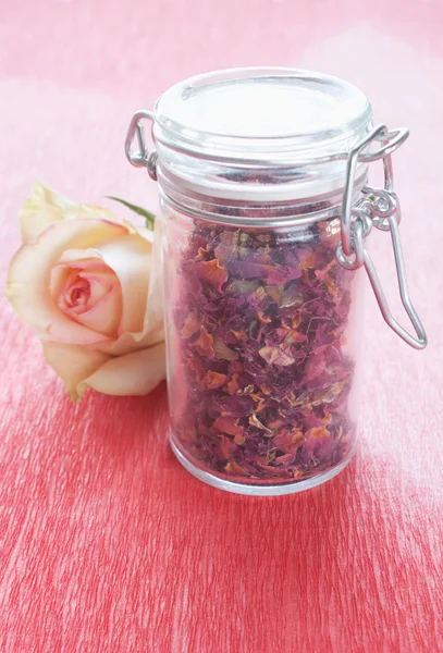 Dried rose petals in a jar Royalty Free Stock Photos