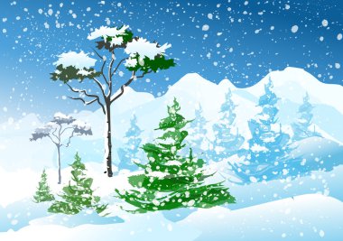 Winter mountain scenery clipart