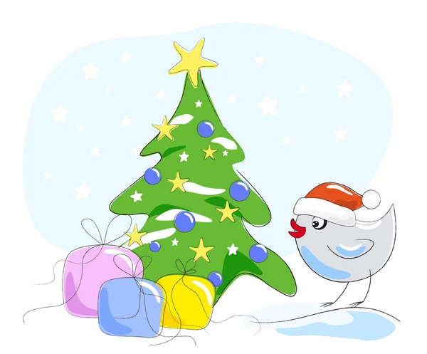 Oiseau en chapeau de Père Noël — Image vectorielle