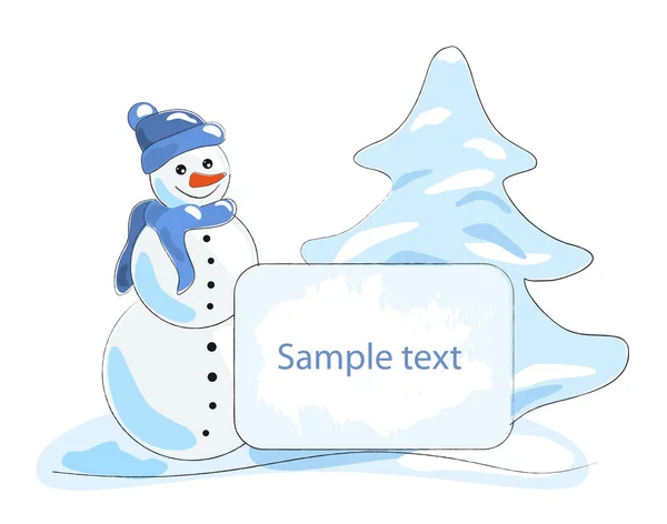 Bonhomme de neige heureux avec une bannière — Image vectorielle