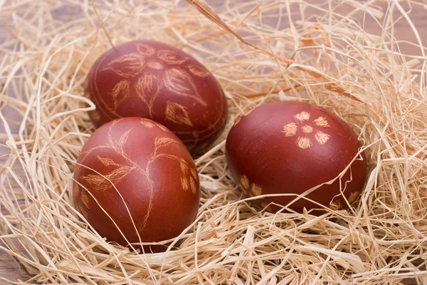 Hand painted red Easter eggs — Stock Photo, Image