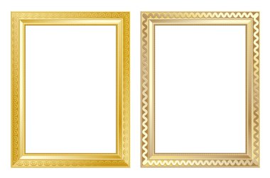 Old antique gold frame over white background clipart