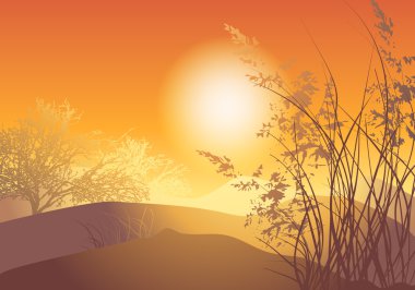 Sunset with tree clipart