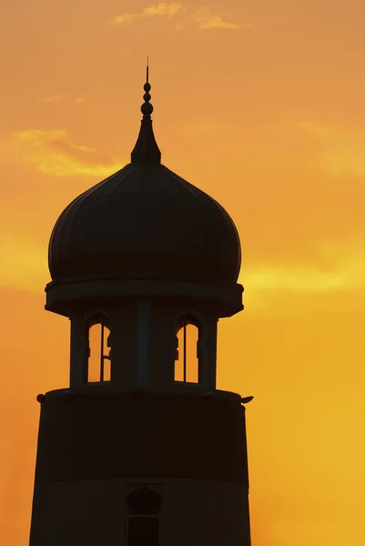 Silhouette Una Cupola Moschea Durante Bel Tramonto — Foto Stock