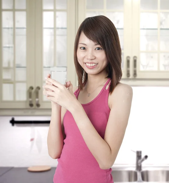 Asian Girl Holding Glass Water — Stock Photo, Image