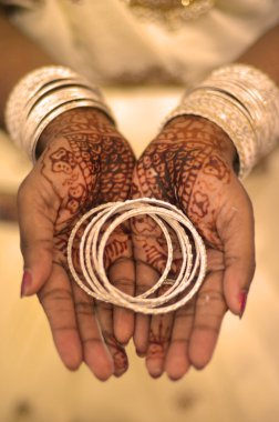 Indian wedding bride getting henna applied clipart