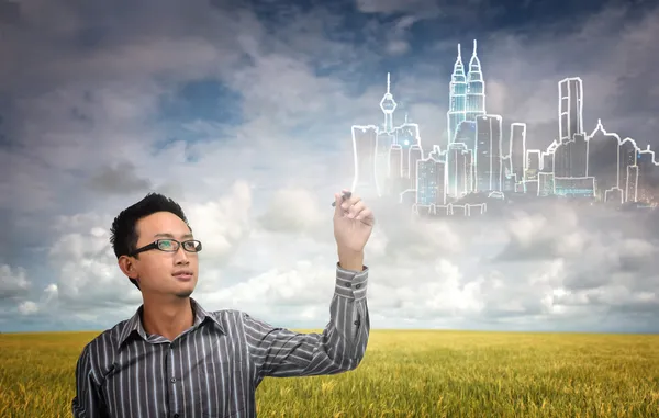 Asiatique Homme Avec Rêve Construire Une Ville Écologique Verte Kuala — Photo