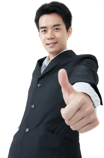 Azjatycki biznes człowiek daje kciuk w — Zdjęcie stockowe