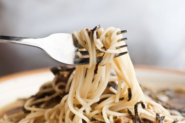 Close up shot of mushroom spaghetti clipart