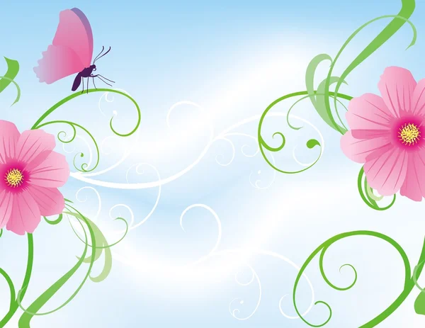 Kelebek Pembe Kozmos Çiçekleriyle — Stok fotoğraf
