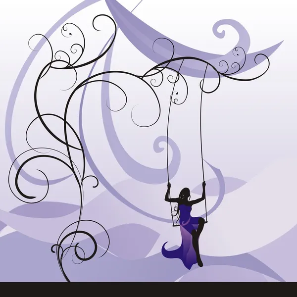 Violet background woman on swing — Stock Photo, Image