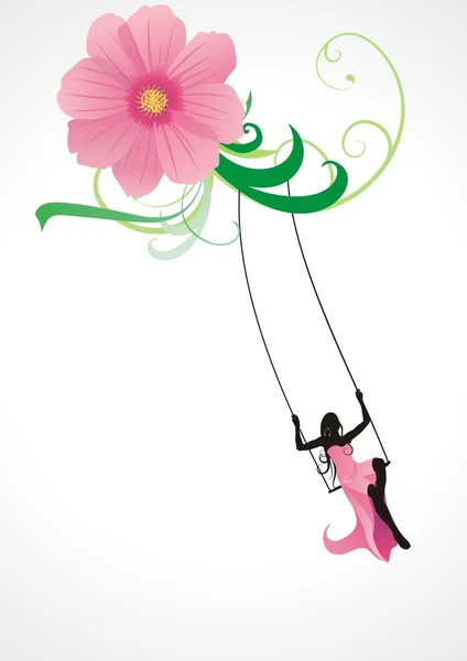 ピンクの花と女性のスイング — ストック写真