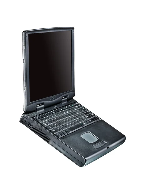 Black Portable Computer Front View Black Screen Side View — Stock Photo, Image