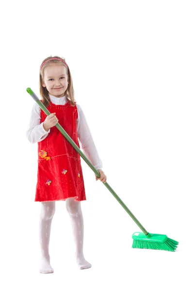 Маленькая девочка чистая помощница — стоковое фото