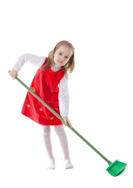 Little girl clean helper — Stock Photo, Image