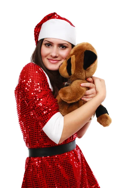 Aiutante di Babbo Natale con orsacchiotto — Foto Stock