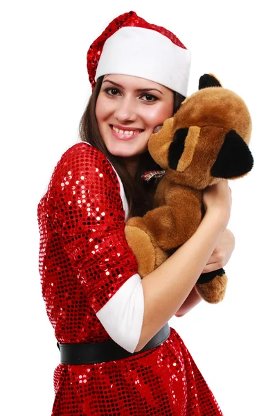 Ajudante do Papai Noel com ursinho — Fotografia de Stock