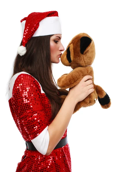 Santa's helper med Nalle — Stockfoto